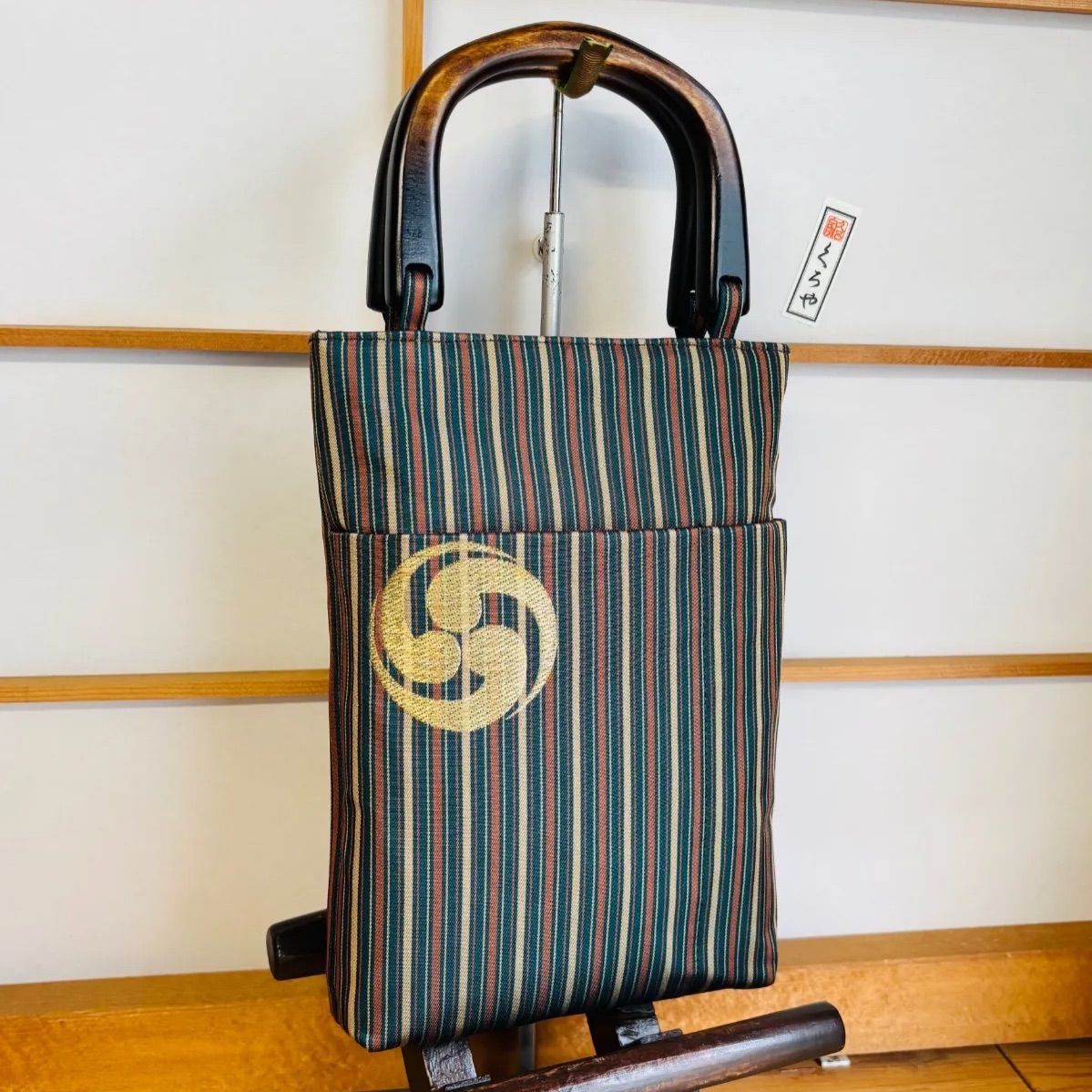 木手三つ巴刺繍手提げ 合切袋 三つ巴 祭りバッグ 和装バッグ