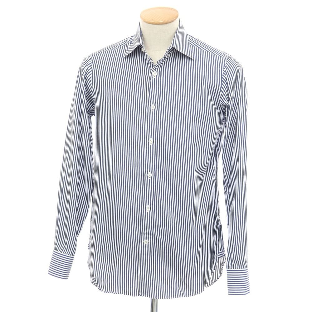 【中古】ビームスエフ BEAMS F ストライプ ドレスシャツ ホワイトxネイビー【サイズ38】【メンズ】