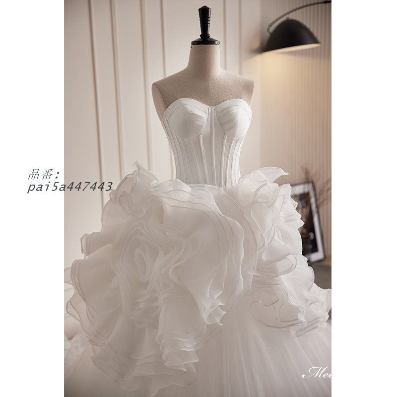 ウェディングドレス ロングドレス プリンセスドレス フリル プリンセスラインドレス ベアトップ 花嫁 二次会 結婚式 ウエディングドレス チュール 前撮り pai5a447443