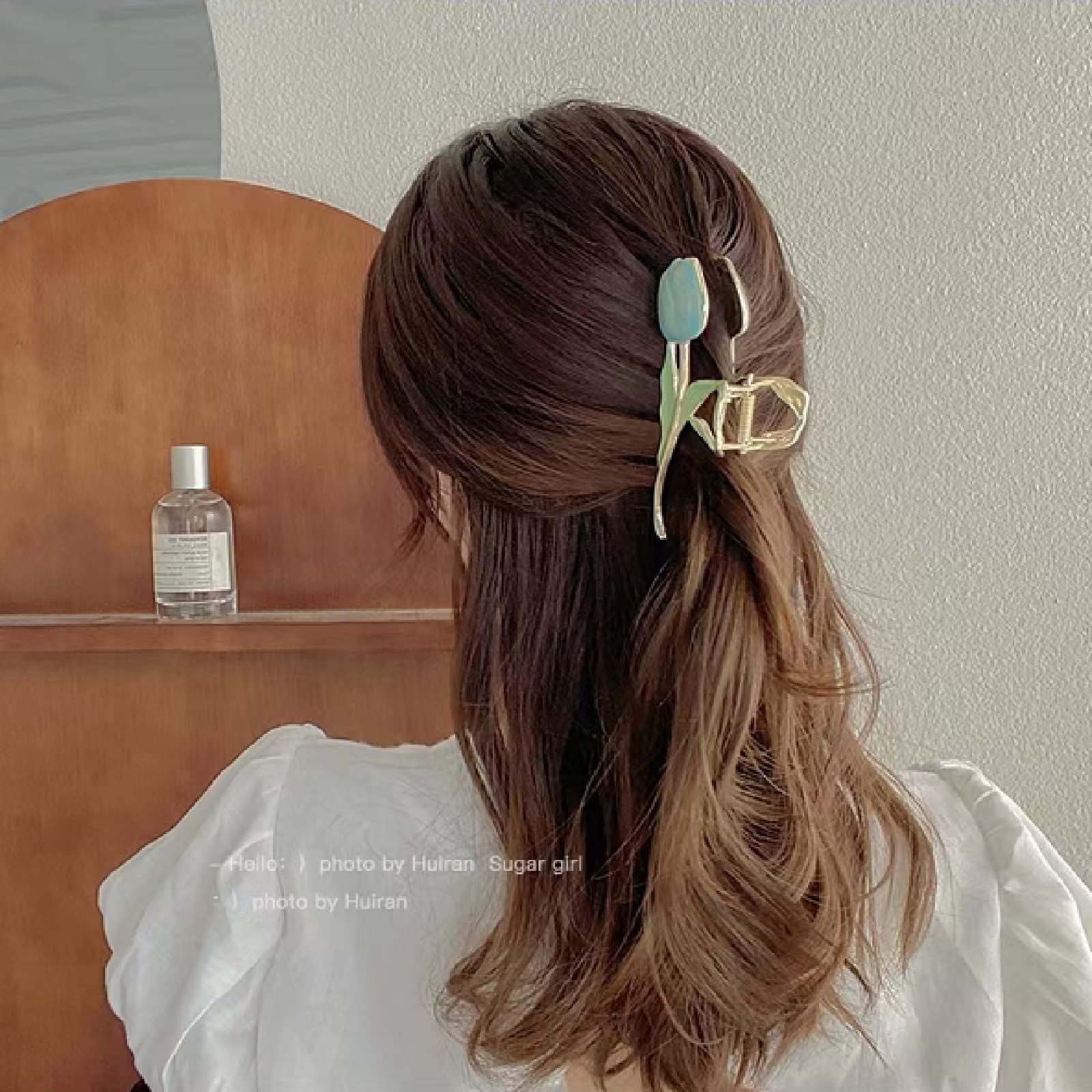  オフィス おしゃれ 韓国風 大きめ 贈り物 クリップ 髪飾り レディース用 髪留め ヘア シンプル 青いチューリップ ヘアクリップ バンスクリップ HAPVITAL スタンプ台 筆箱 クリップ クリップ 輪ゴム