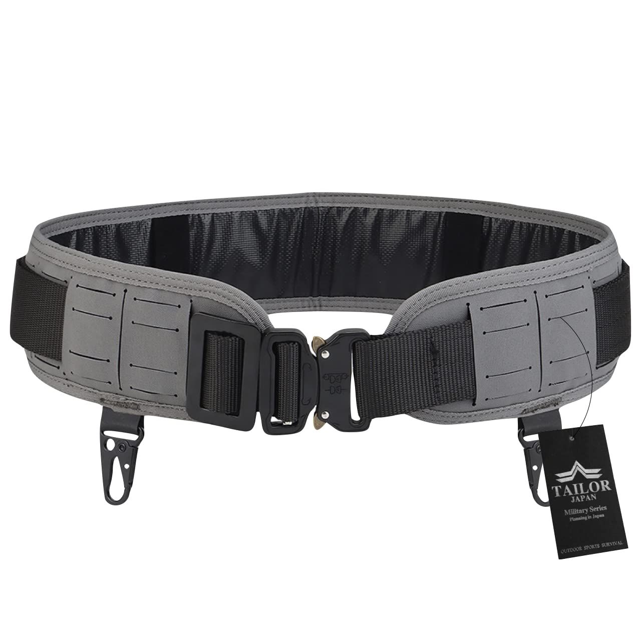 TAILOR JAPAN サバゲーベルト タクティカルベルト モールベルト モールシステム レーザーカット ワンタッチベルト ミリタリーベルト モール対応 グレー 灰色 フリーサイズ ウルフグレー