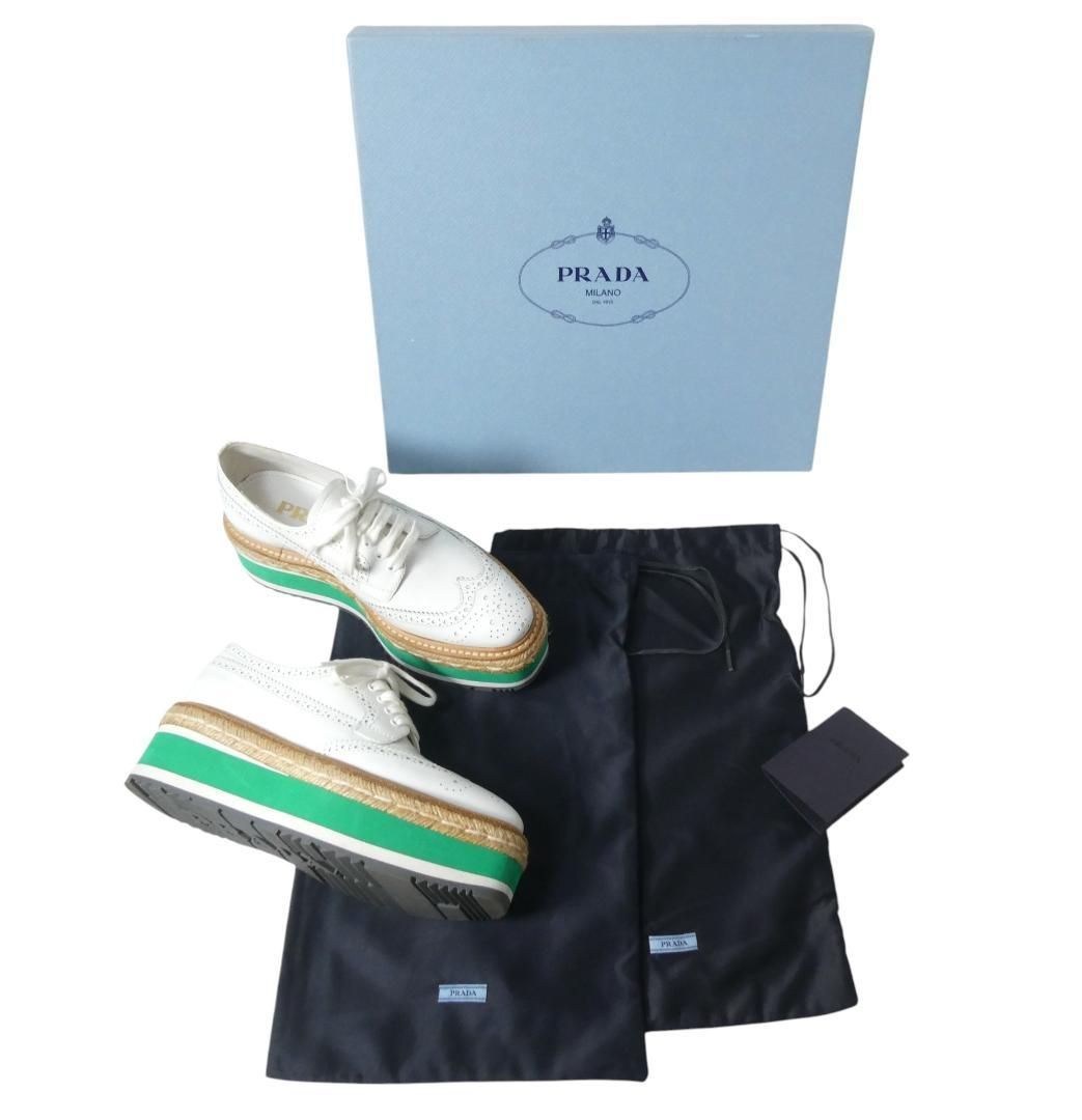 新品同様 PRADA プラダ サイズ34.5 約21.5㎝ レザー ウイングチップ