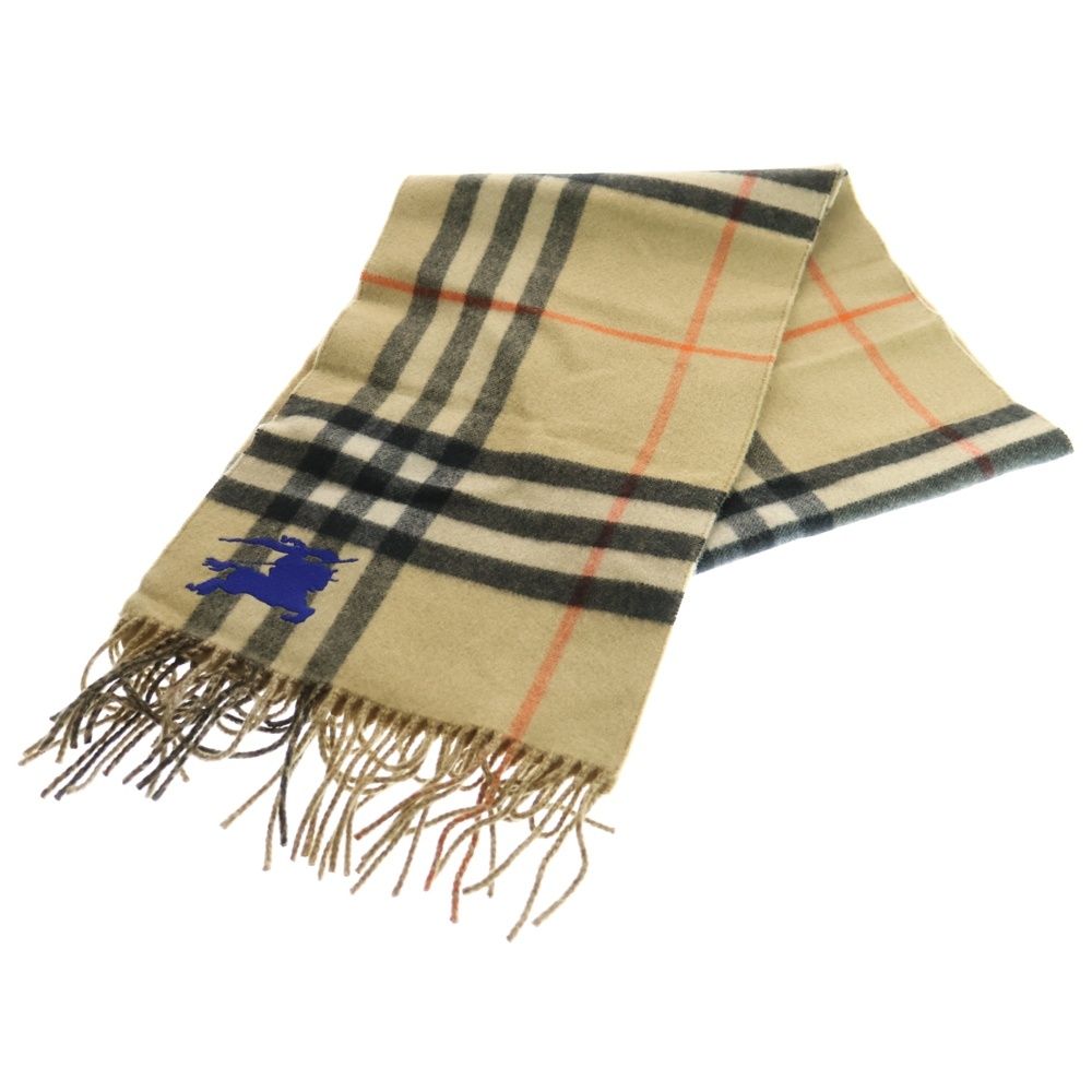 BURBERRY バーバリー MU EKD TO GC JACQ SCF リバーシブル ロゴ刺繍 ノバチェック総柄 カシミヤ フリンジマフラー ベージュ 8094710