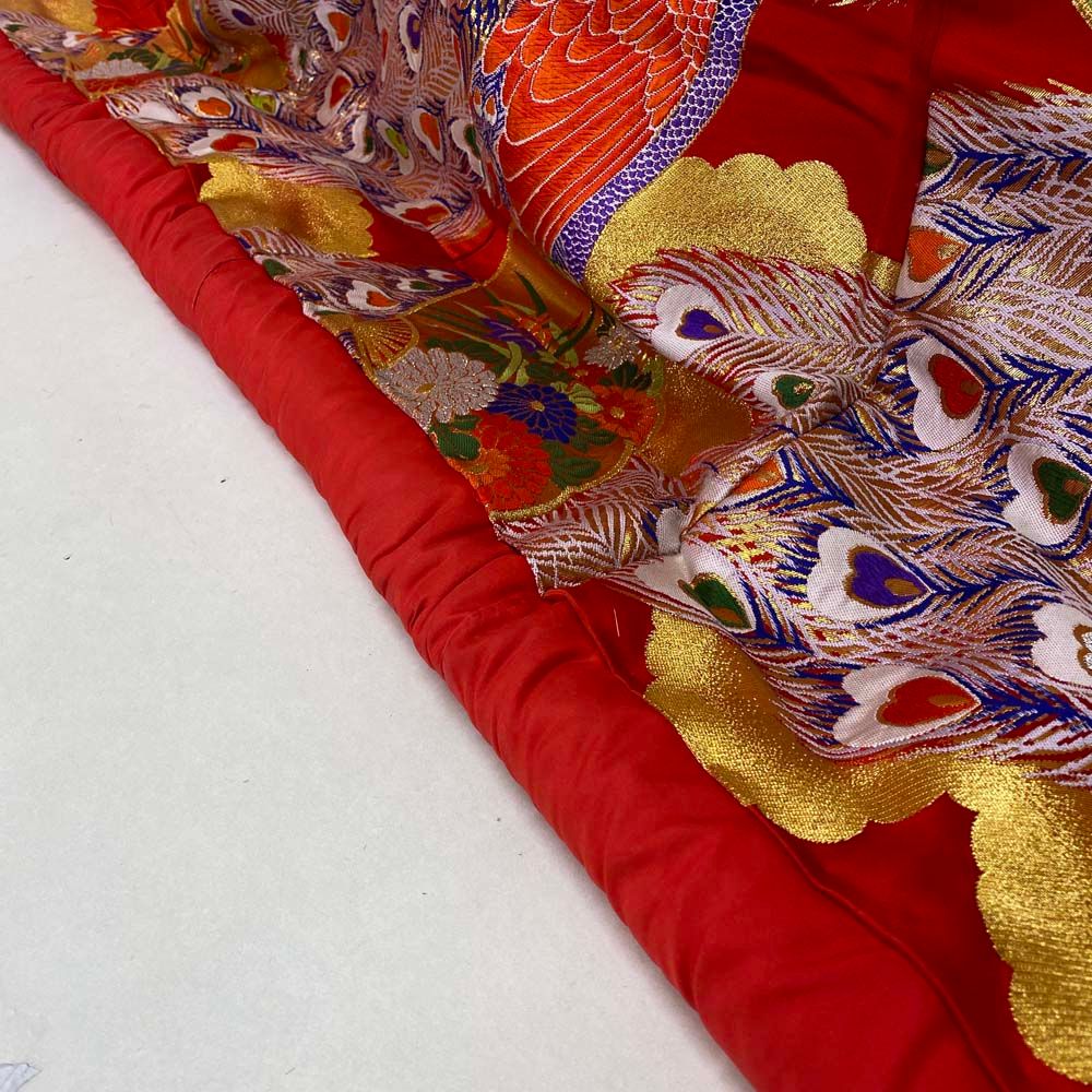 色打掛 正絹 鶴 刺繍 金 赤 打掛 Mサイズ 裄66 花嫁衣裳 婚礼