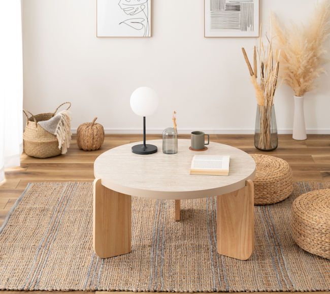 ローテーブル幅83cm 丸テーブル センターテーブル 石目調（1336