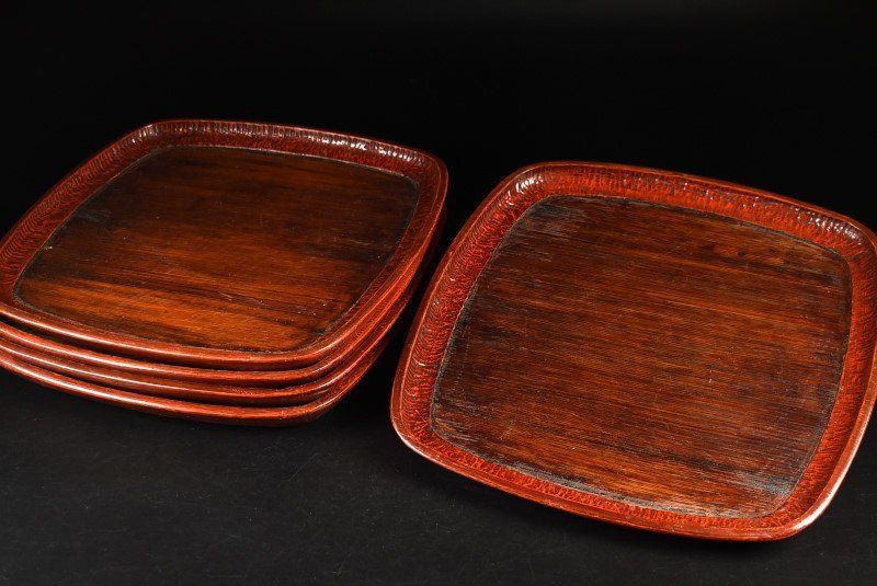 蔵A3064 讃岐彫 四方盆 会席盆 五客 讃岐漆芸 38.5ｃｍ