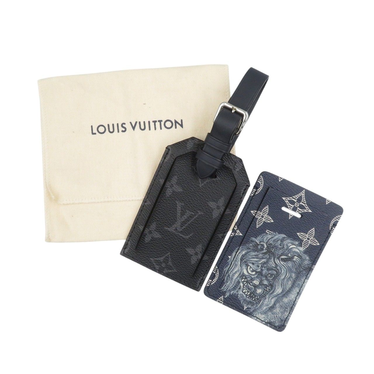 ルイヴィトン ポルトアドレス チャップマンブラザーズ M54139 モノグラムサバンナ シルバー金具 ネイビー パスケース ネームタグ 0966 LOUIS VUITTON