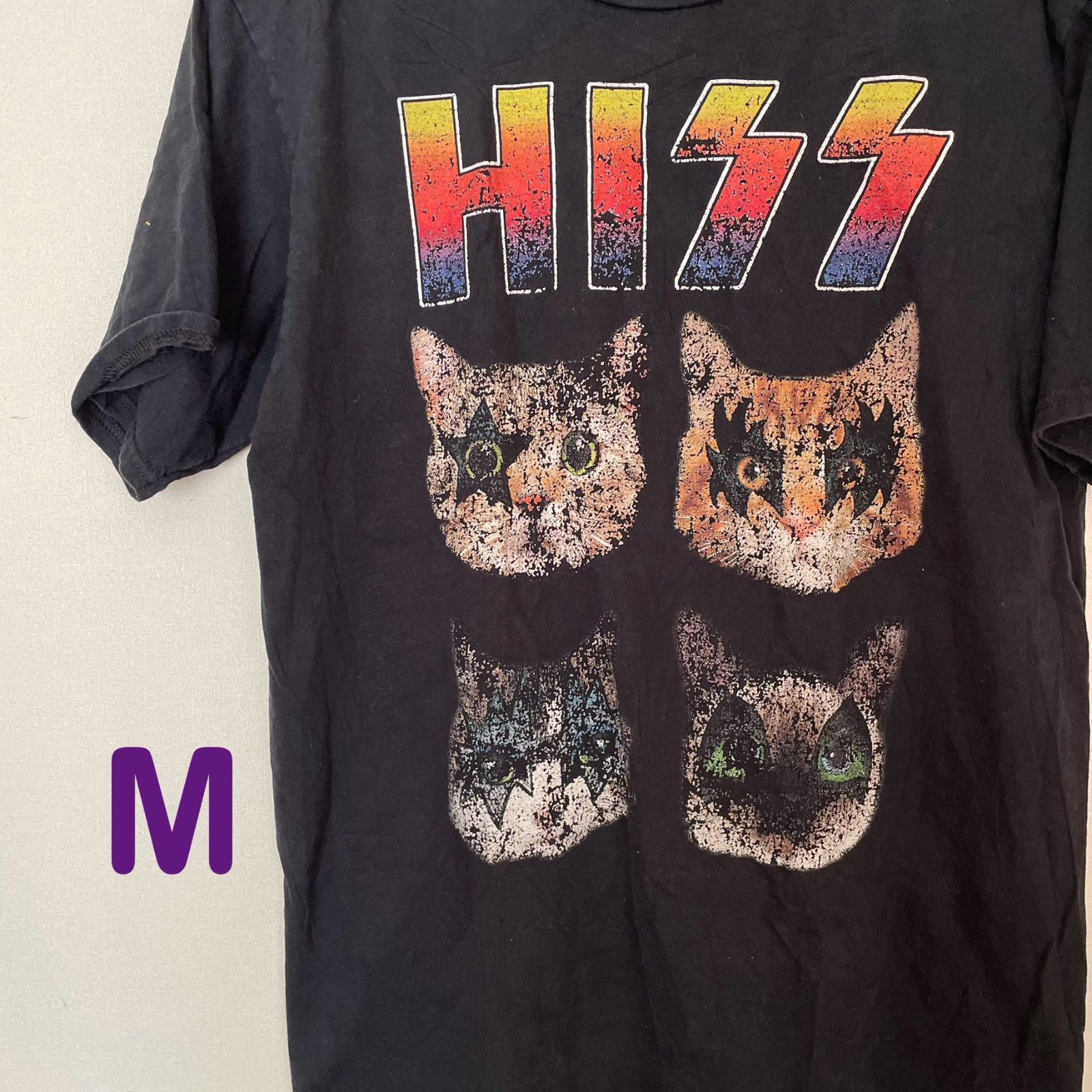 kISSねこ確認用 アメリカ古着 Mサイズ 男女兼用 HISS 猫 KISS パロディTシャツ