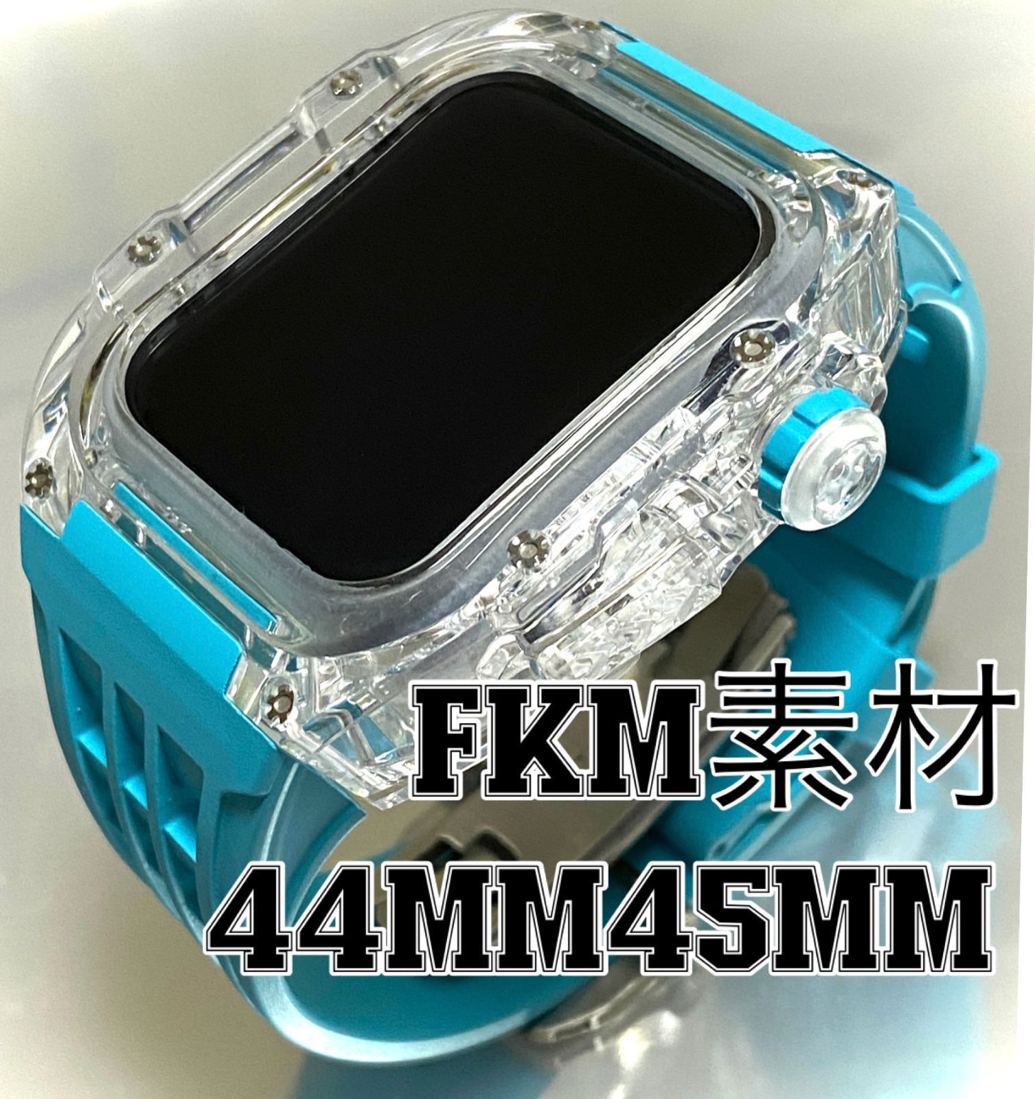 Apple Watch ブラック　FKM最高級ラバーバンド　ケース　カバー