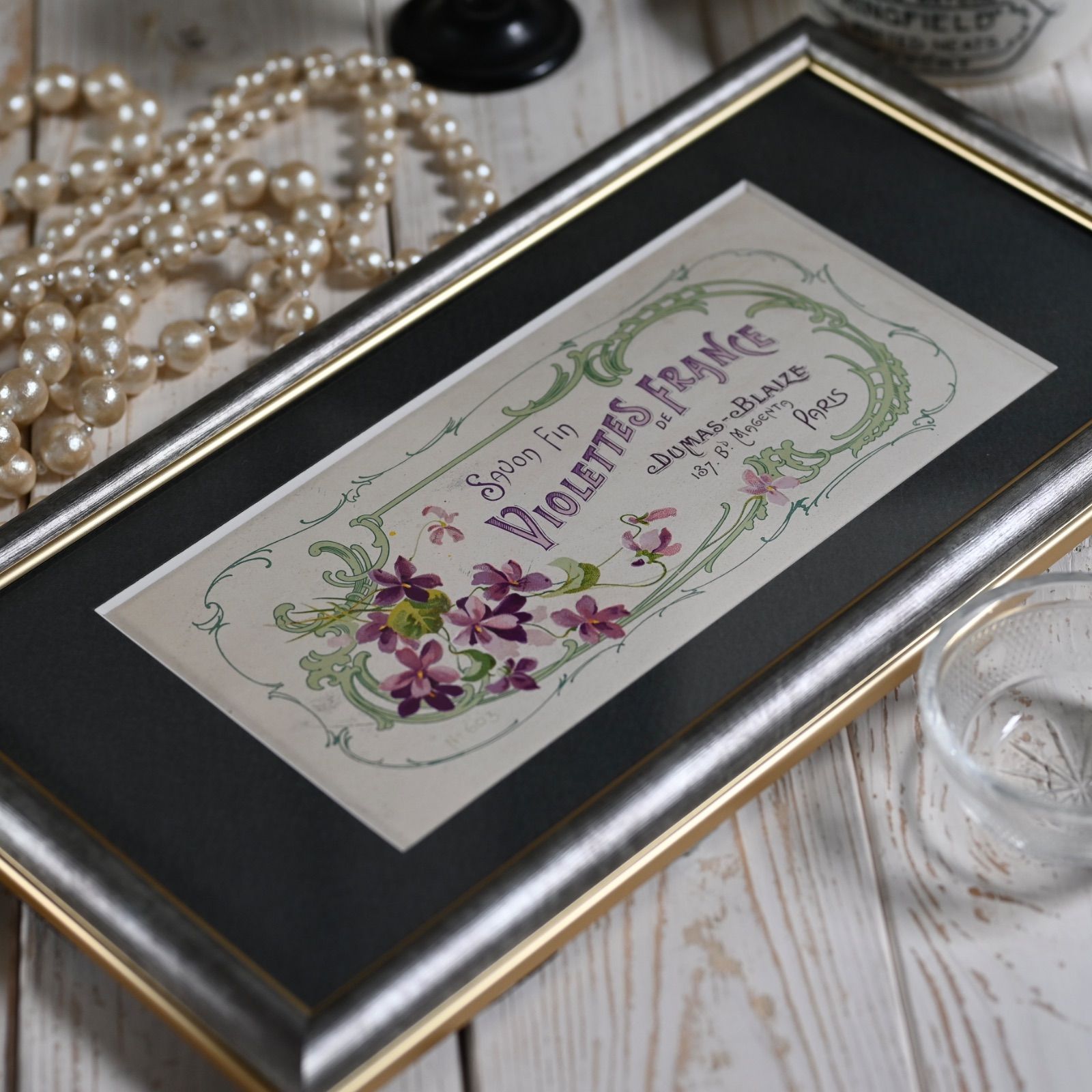 ヴィンテージフレーム「サボンラベル・スミレ」アンティークラベルと