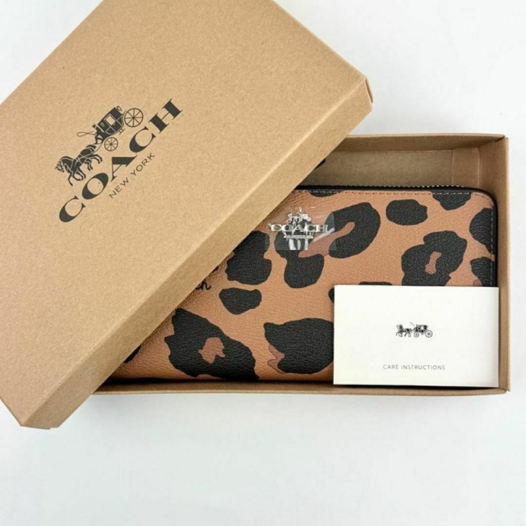 新品・未使用】COACH 長財布 レオパード柄 ライトサドル ストラップ付