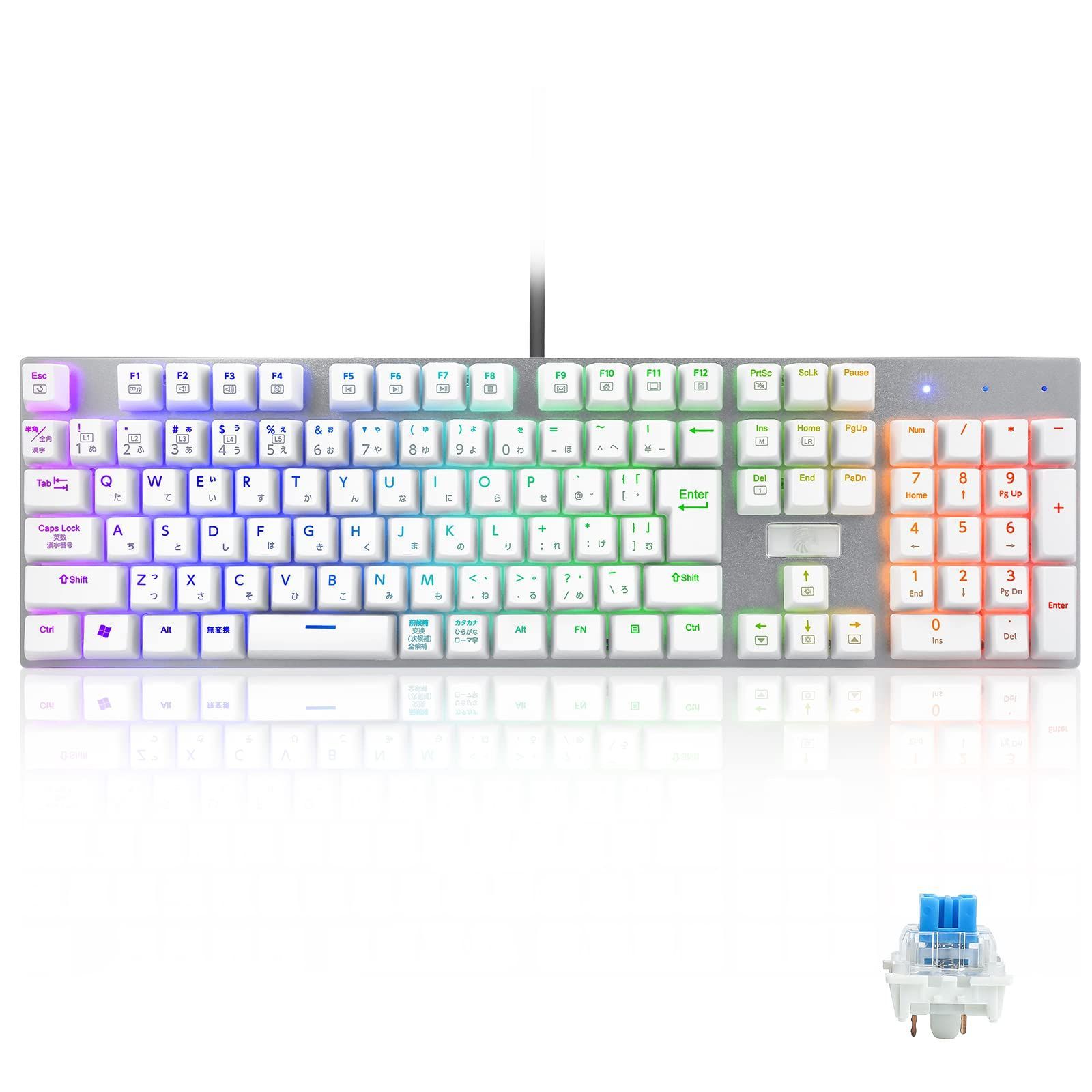 USB有線接続 全キー防衝突 Type-C RGB発光LEDバックライト付き フルサイズ109キー Windows/Mac OS対応 赤軸・青軸を採用 オフィス/ゲーム用JP配列キーボード 【日本語配列】e元素メカニカル式ゲーミ