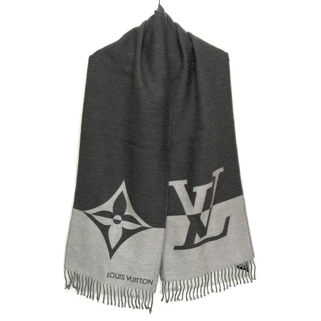 LOUIS VUITTON ルイヴィトン マフラー マフラー グラフィック デュアル M79138 グレー×ライトグレー ウール カシミヤ