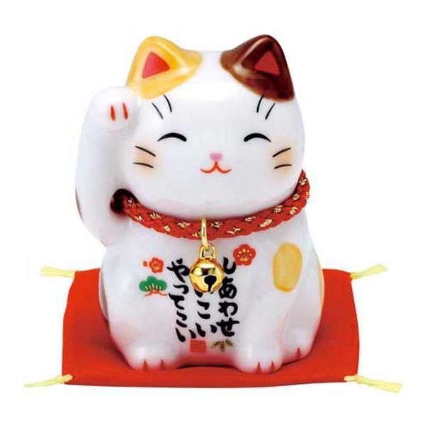 彩絵 福招き猫（茶ぶち） 7532 ※陶器，まねき猫，開運招福，縁起物，和