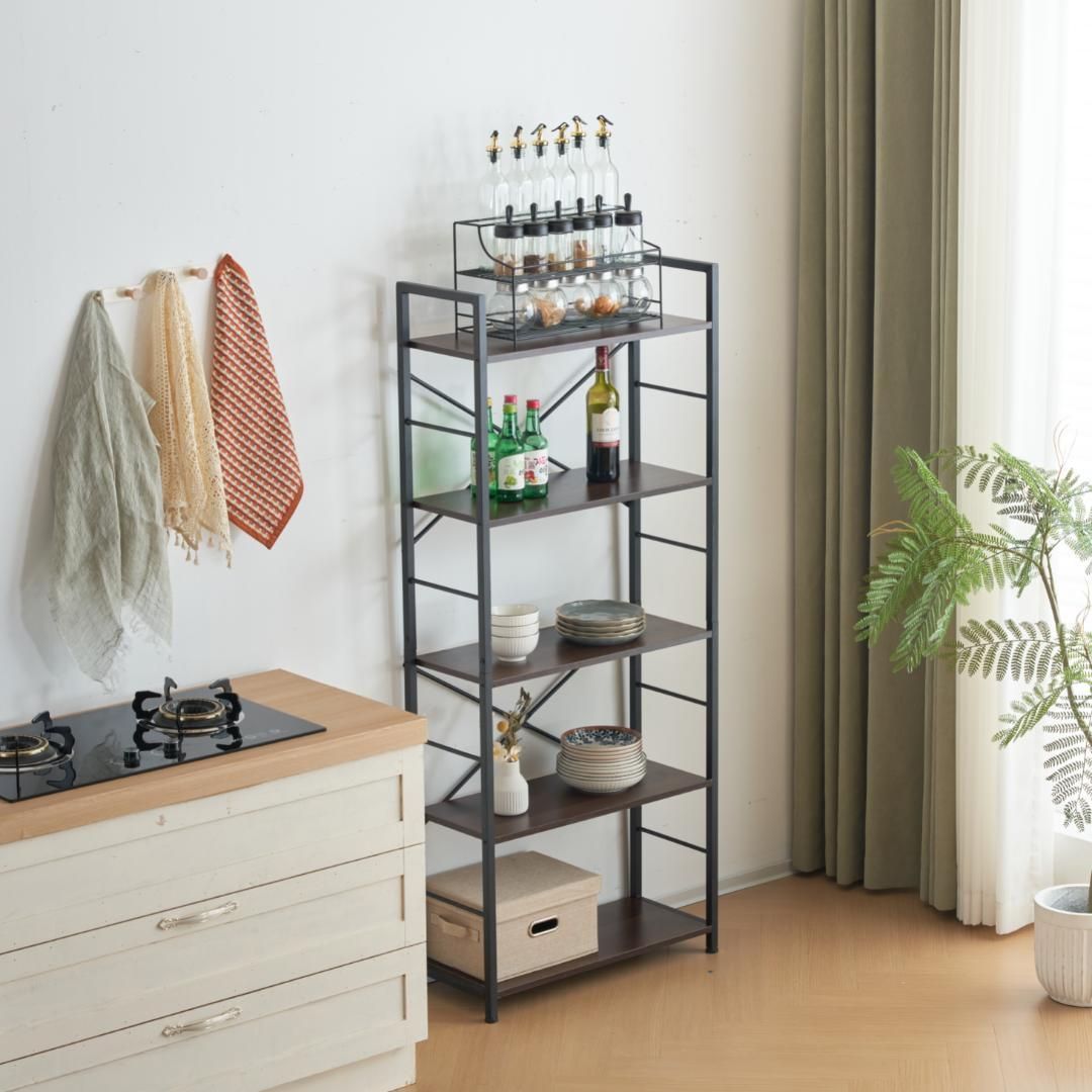 ブラウン　収納ラック 収納木製スリム キッチン本棚 食器棚 レンジ台おしゃれ北欧 ブラウン 収納ラック 収納木製スリム キッチン本棚 食器棚 レンジ台