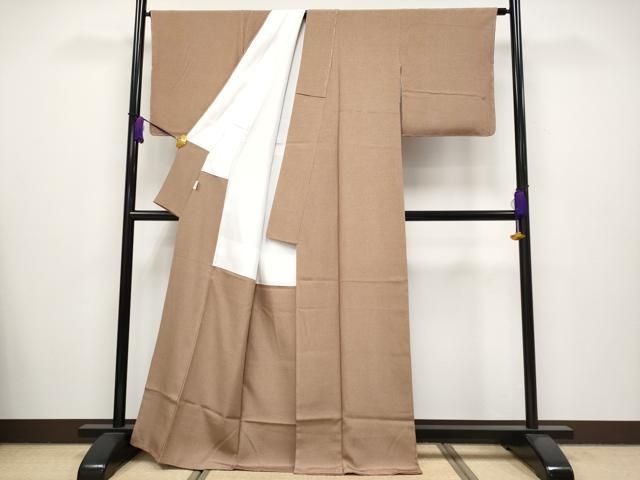 平和屋着物○江戸小紋 万筋 洒落柿色×白色 反端付き 正絹