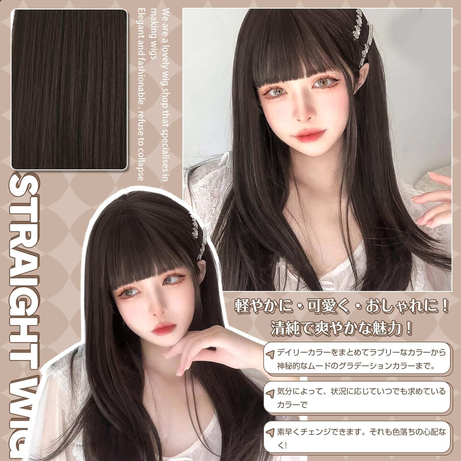 Eliveshown 女性のためのかつらギフトシルバーウィッグロング