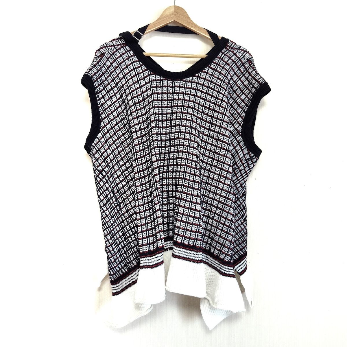 3.1 Phillip lim スリーワンフィリップリム ノースリーブセーター サイズS レディース - 黒×白×レッド クルーネック