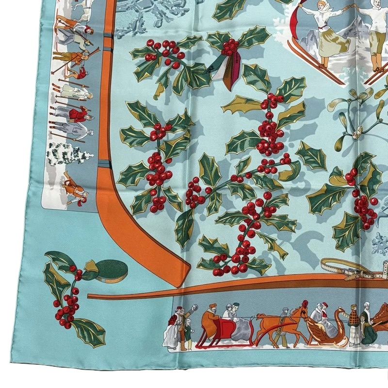 HERMES エルメス カレ 90 Neige d'Antan 去年の雪 スカーフ 水色