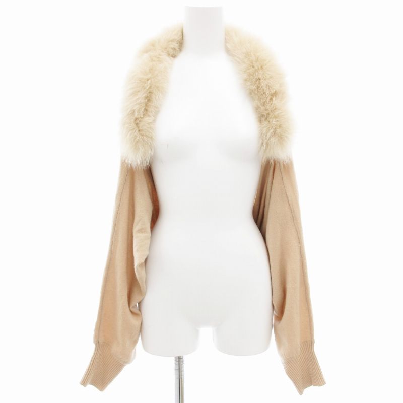トゥービーシック TO BE CHIC カーディガン ボレロ ニット 長袖 カシミヤ フォックスファー付 V ベージュ /GV レディース トゥービーシック TO BE CHIC カーディガン ボレロ ニット 長袖