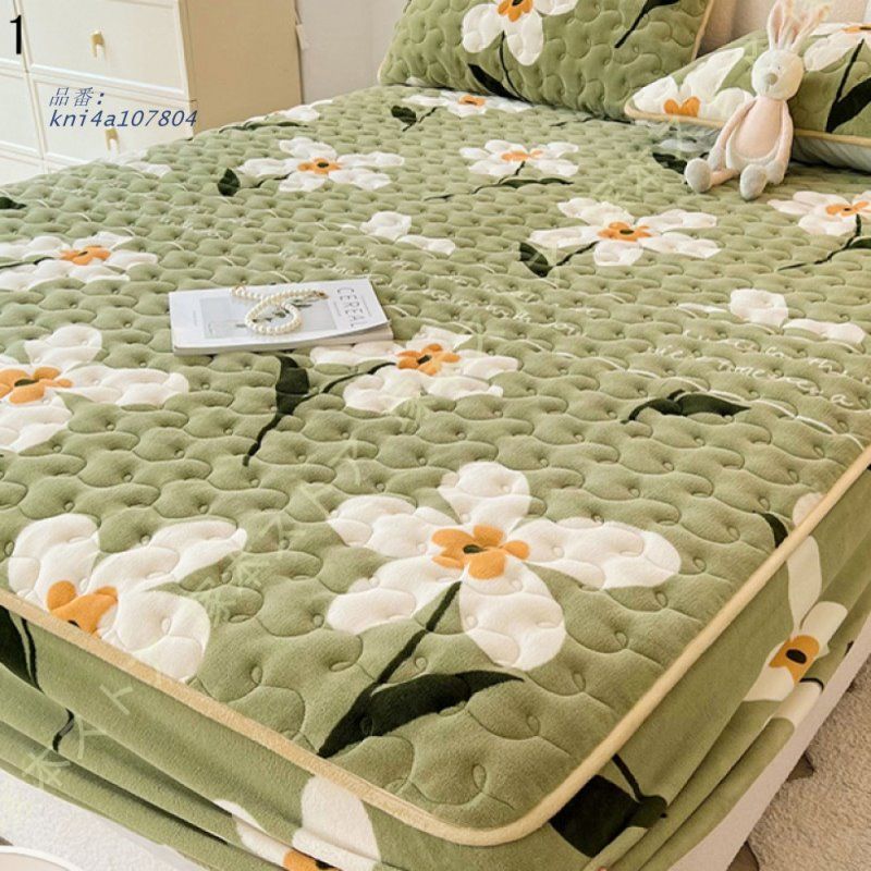 一体型ベットパッド 起毛 クッション性 厚 パッドシーツ 冬用 着脱しやすい 水洗いキルト ウォッシャブル 汗 ゴムバンド付き 温かい マット kni4a107804