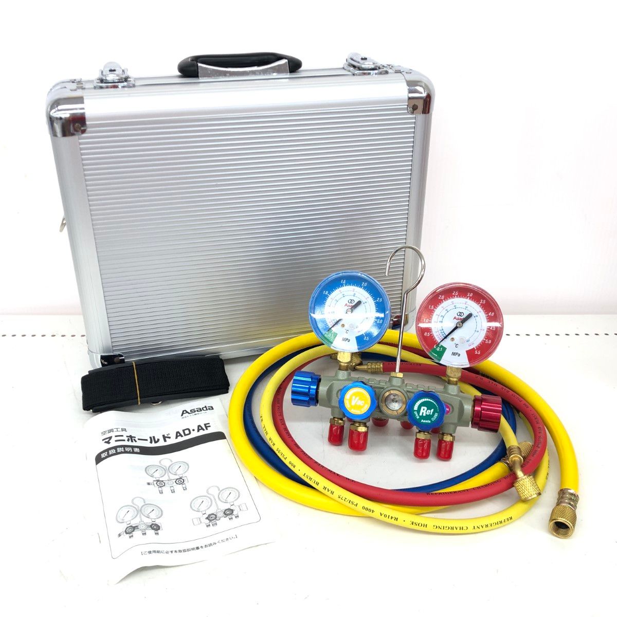 ДД【中古】ASADA 空調工具 ケース付 マニホールドAD/AF 目立った傷や  
