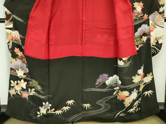 平和屋本店□極上 アンティーク 大正ロマン 振袖 刺繍 御所車吉祥花  