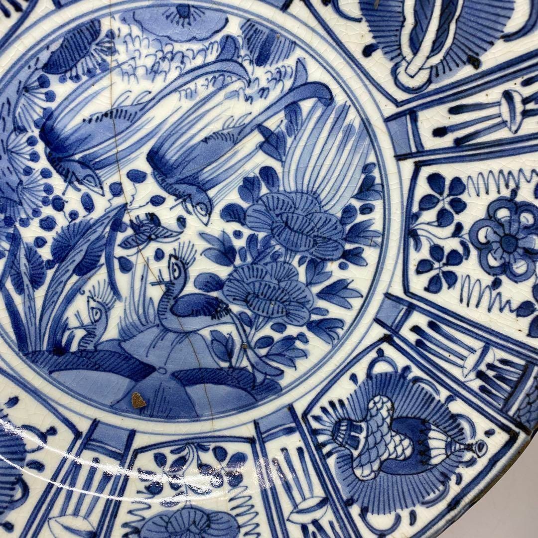 江戸中期　元禄染付　藍九谷手　大皿　タルチ　東さ5-0425☆ 江戸中期 元禄染付 藍九谷手 大皿 タルチ 東さ5-0425☆ 藍