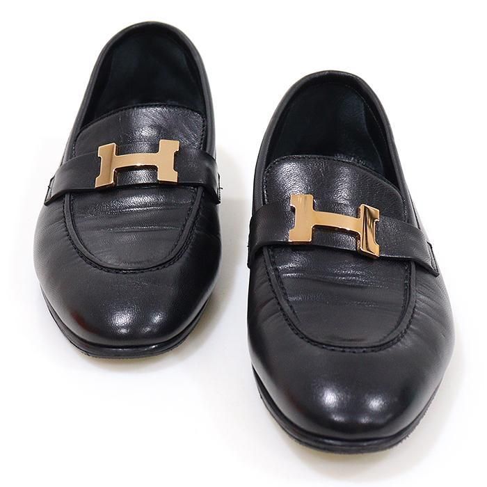 【雷市場（ポンジャン）商品韓国直送】Hermes HERMES(エルメス) H231049Z ブラックゴッドスキンローズゴールドパリウィメンズローファー 38 5