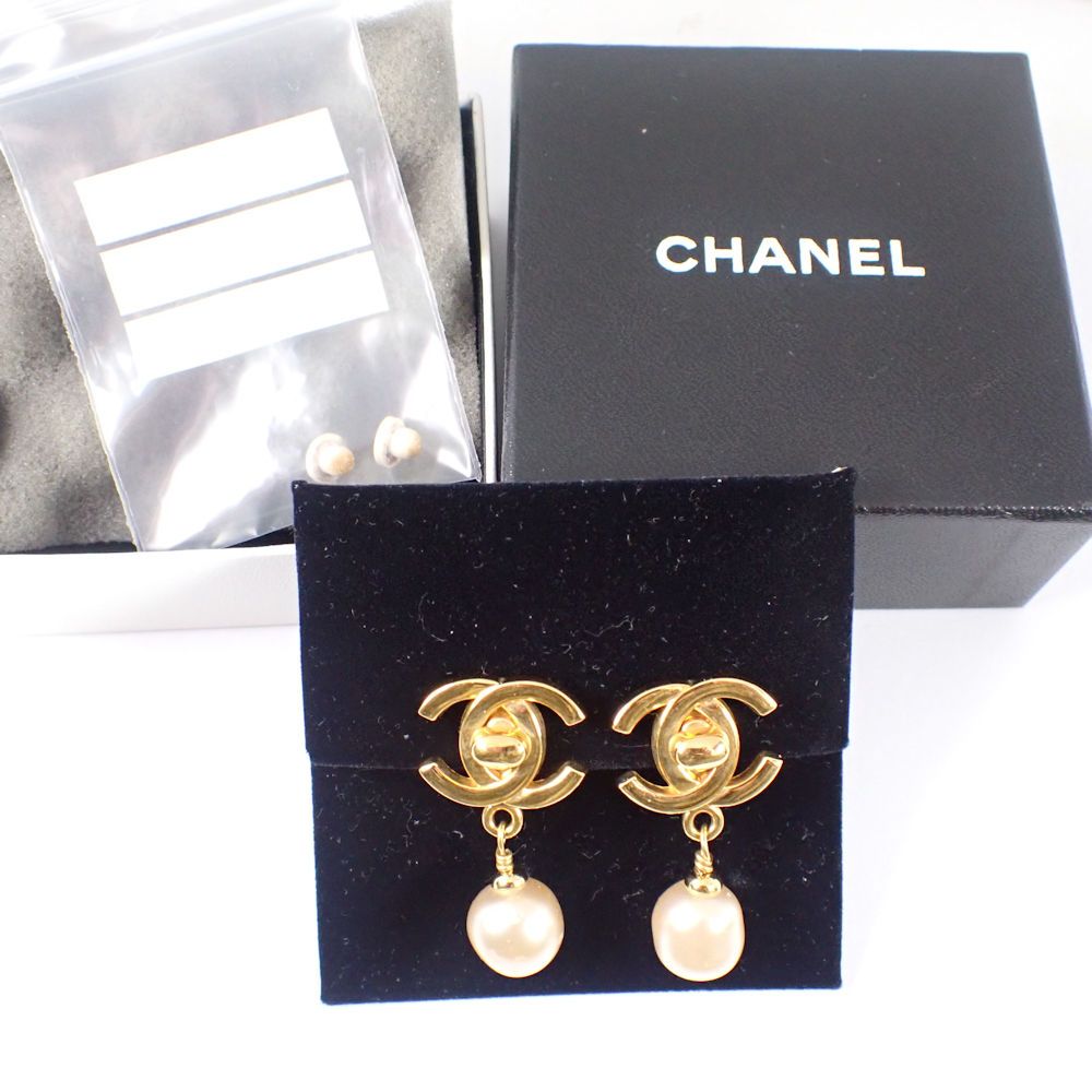 CHANEL|シャネル|フェイクパールイヤリング|金色金具|箱有|g512-33