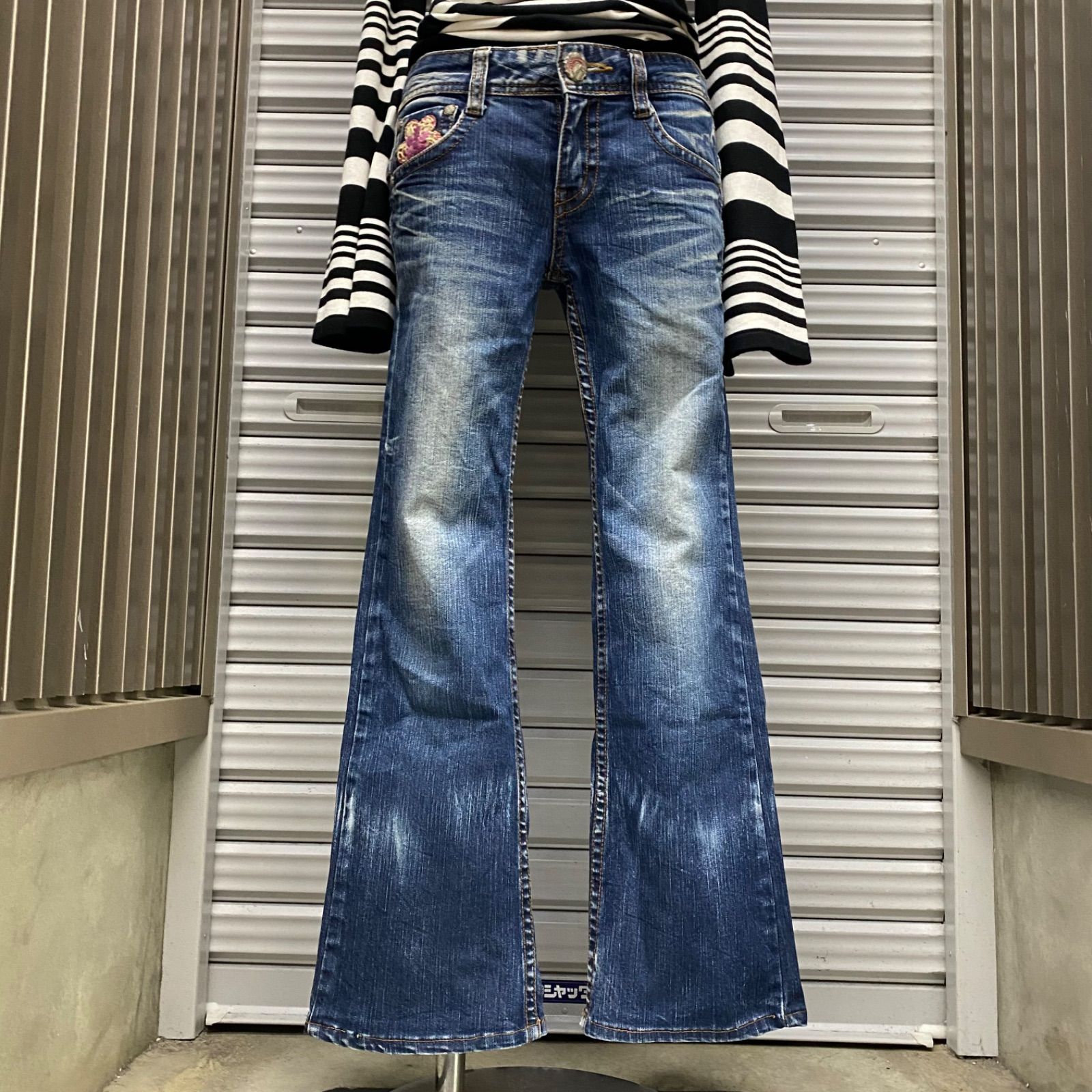 フレアデニム　ロングデニム　archive opium Y2K レザーパンツ フレアデニム ロングデニム archive opium Y2K レザーパンツ
