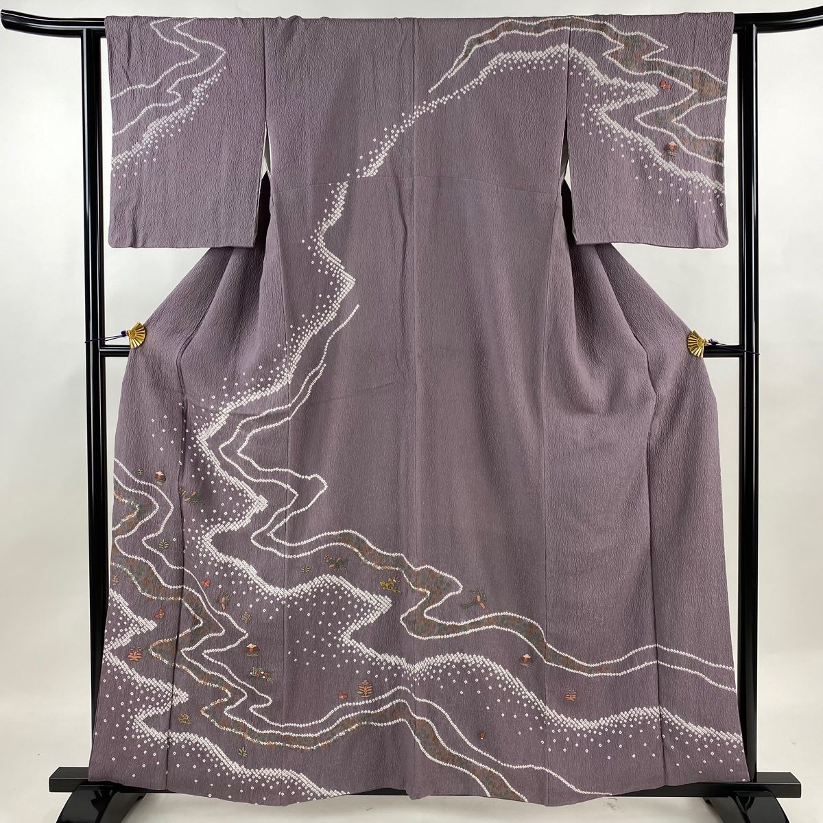 付下げ 押さえれ 身丈160.5cm 裄丈64cm M 袷 霞 縞 灰緑 正絹 