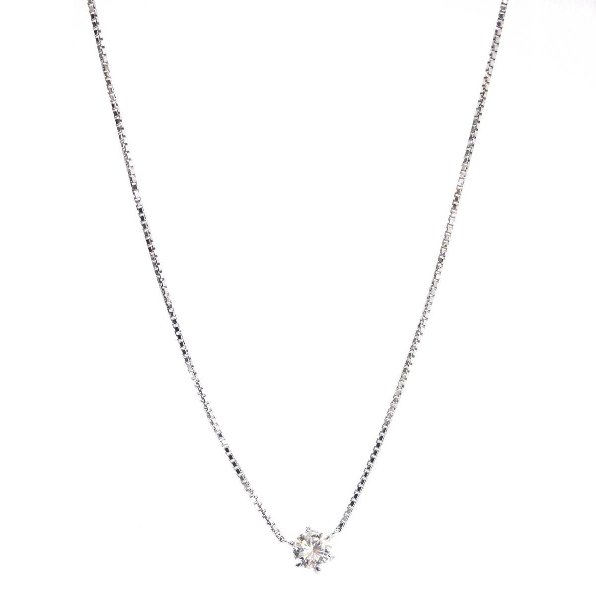 Pt850 プラチナ 1P ダイヤモンド ペンダント ネックレス 41cm 0.564ct 