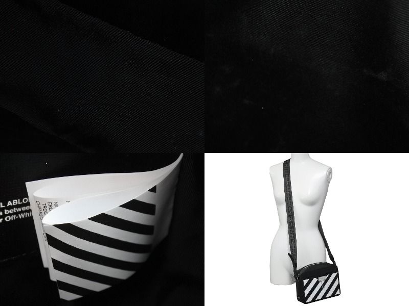 OFF WHITE オフホワイト カメラバッグ ショルダーバッグ イタリア製 レザー ブラック ホワイト シルバー金具 美品 中古 53659 OFF WHITE オフホワイト カメラバッグ ショルダーバッグ イタリア製