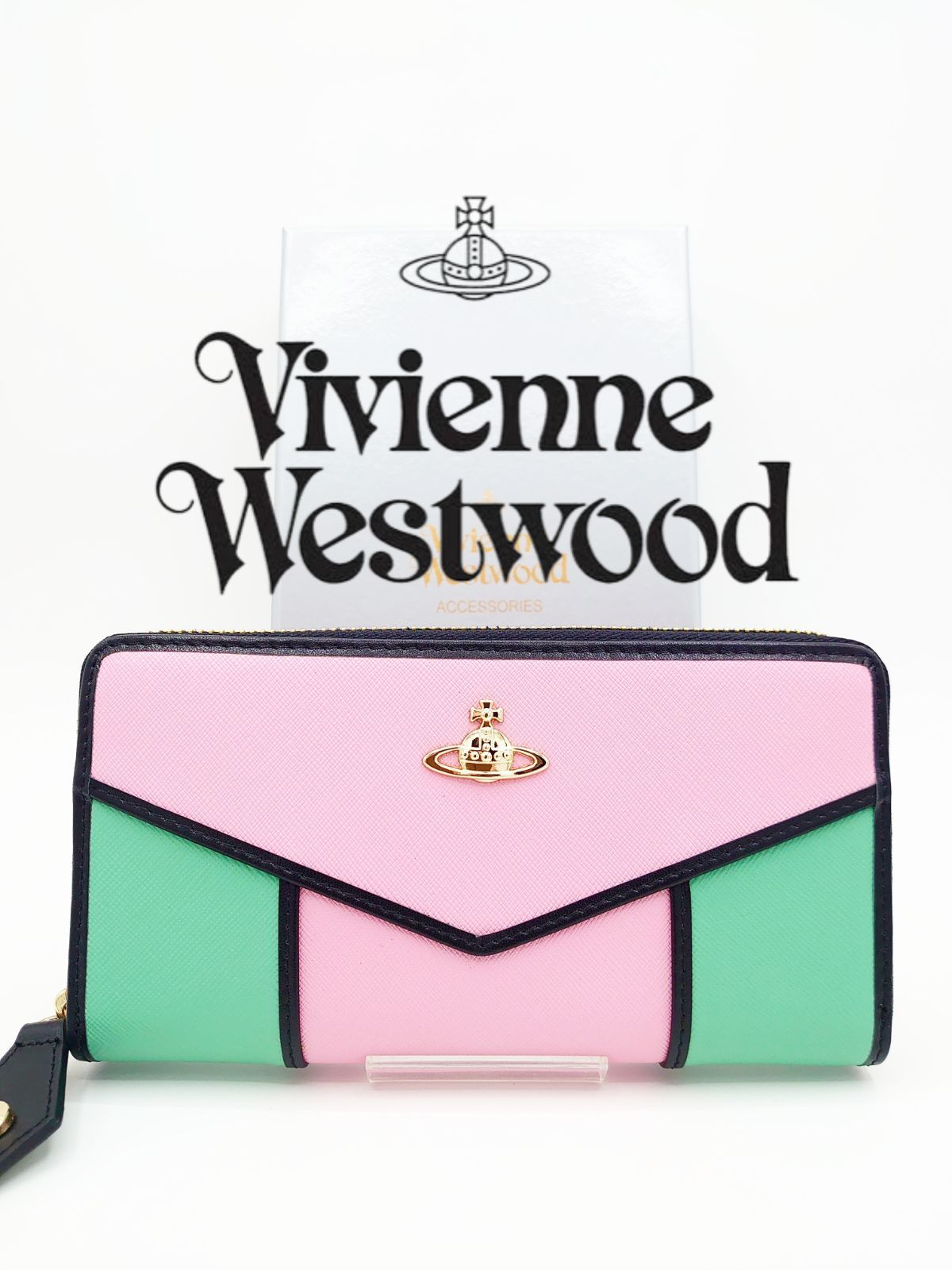 Vivienne Westwood 長財布 ピンク グリーン - 長財布