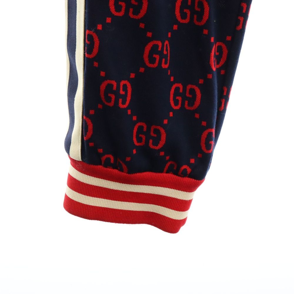 GUCCI (グッチ) 18SS GG Jacquard Sweat Pants GGジャカードスウェットテクニカルパンツ サイドシェリーライン総柄トラックパンツ ネイビー 496920-X9L13