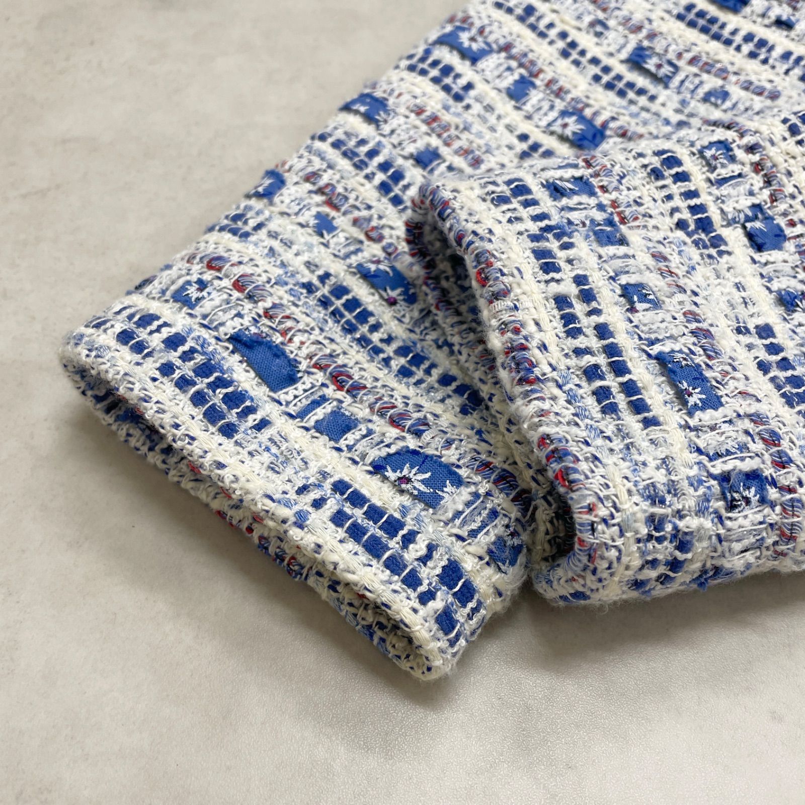 ANAYI アナイ ノー ジャケット ミックスツイード パール コットン ブルー レディース 38 GULLKHAN_COM