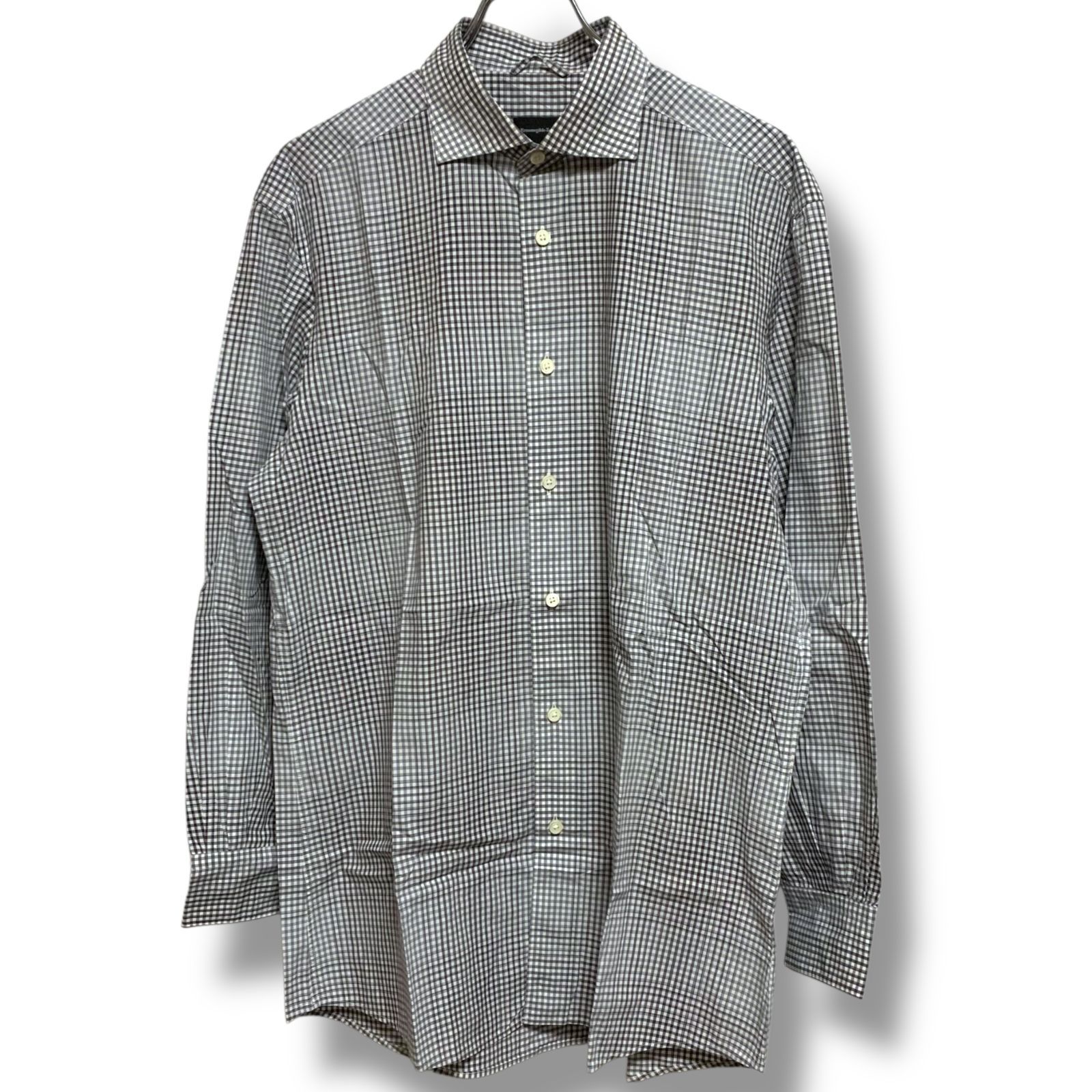 Ermenegildo Zegna エルメネジルド ゼニア 白黒 チェック柄 長袖シャツ コットン トルコ製 サイズ41 Lサイズ相当 メンズ ビジネス カジュアル ブランド 上質素材 001097H