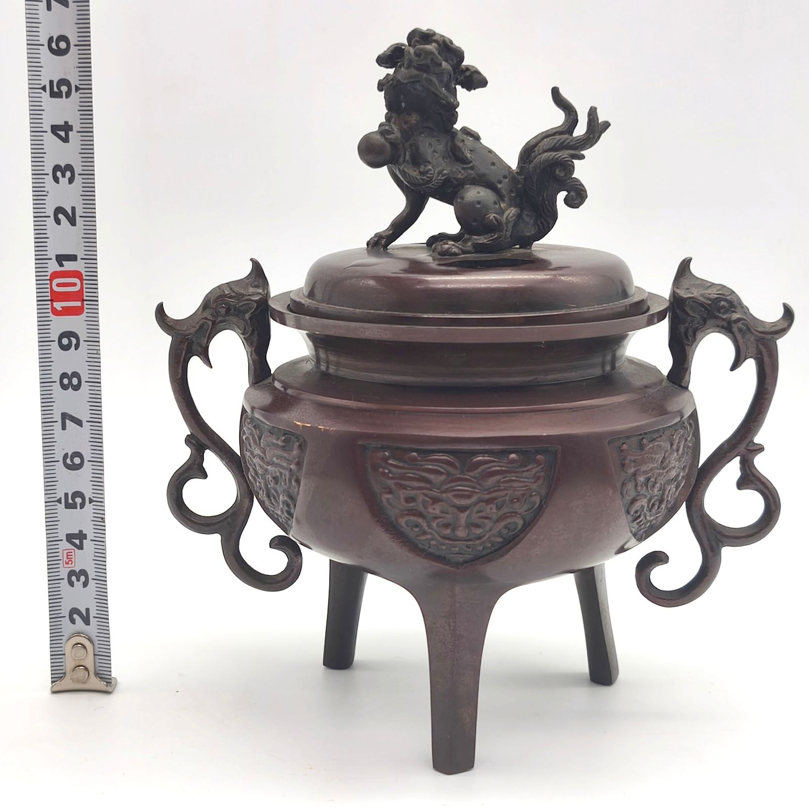 香炉 銅器 大和型 獅子蓋 象耳 No.250917-50 梱包サイズ60