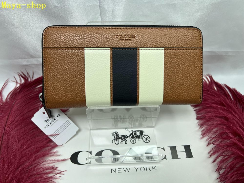 コーチ COACH 長財布 財布  アコーディオン ジップアラウンド ウォレット ヴァーシティ レザー 長財布 ダークサドルブラウン プレゼント 父の日母の日メンズ  財布 新品未使用 ブランド F75395  A299 4G6QD