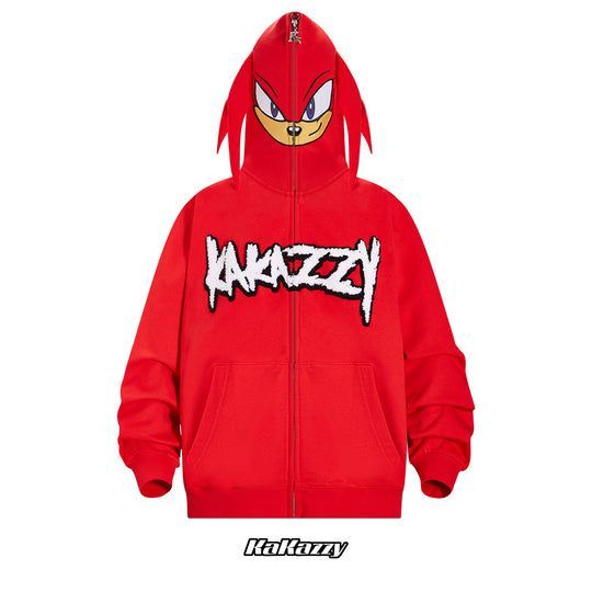 KaKazzy】ソニック SONIC レッド フルジップ パーカー 男女着用可 ユニ 