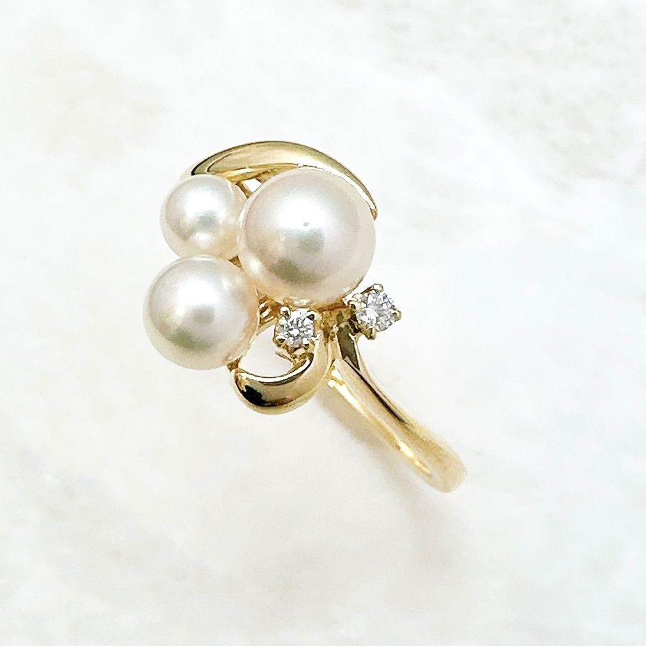 極美品 MIKIMOTO ミキモト 指輪 リング K18 パール ダイヤモンド