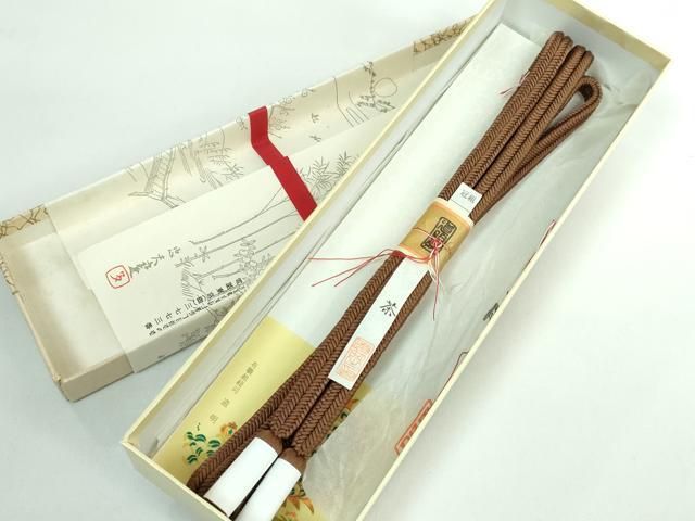平和屋本店■極上　有職組紐道明　帯締め　冠組　茶色　宮内庁御用　国立博物館御用　東京芸術大学御用　逸品　未使用　DZAA10750kh5 平和屋本店□極上 有職組紐道明 帯締め 冠組 茶色 宮内庁御用 国立