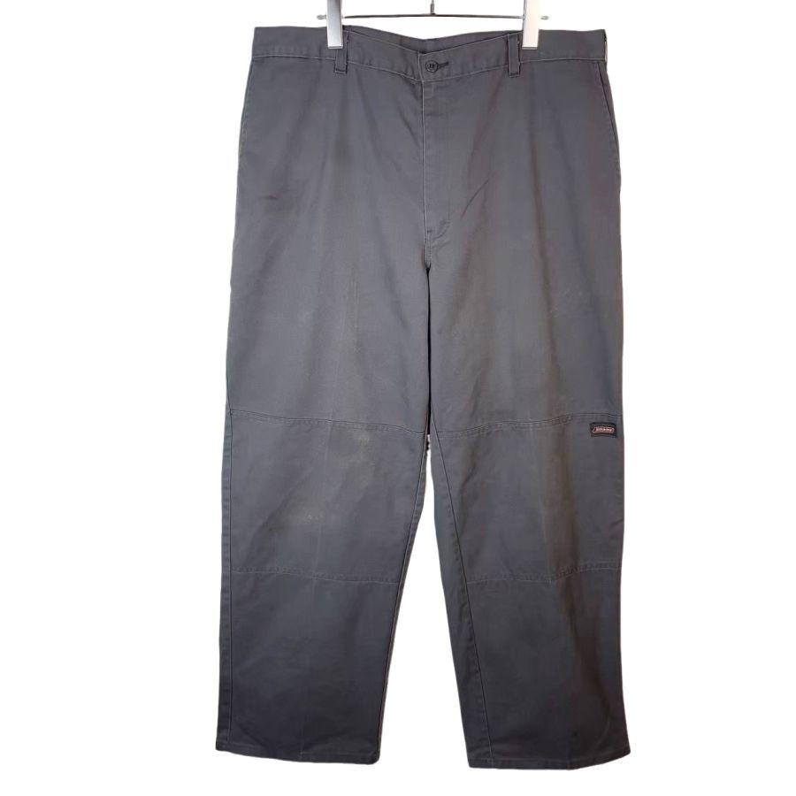 ディッキーズDickiesダブルニーワークパンツ灰色グレーツイル生地黒 