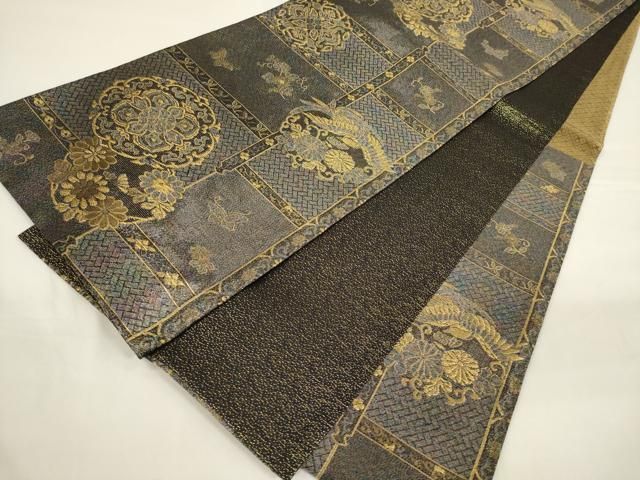 平和屋着物▽六通柄袋帯 正倉院鳳凰花蝶文 金糸