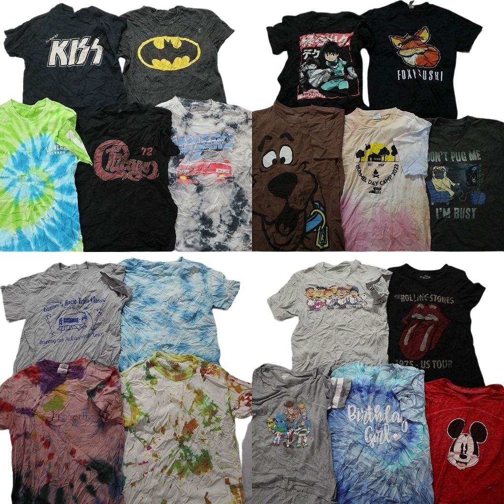 古着卸 まとめ売り カラーmix プリント 半袖Tシャツ 19枚セット (メンズ S ) キャラクター タイダイ アニメ アニマル ディズニー MS6537