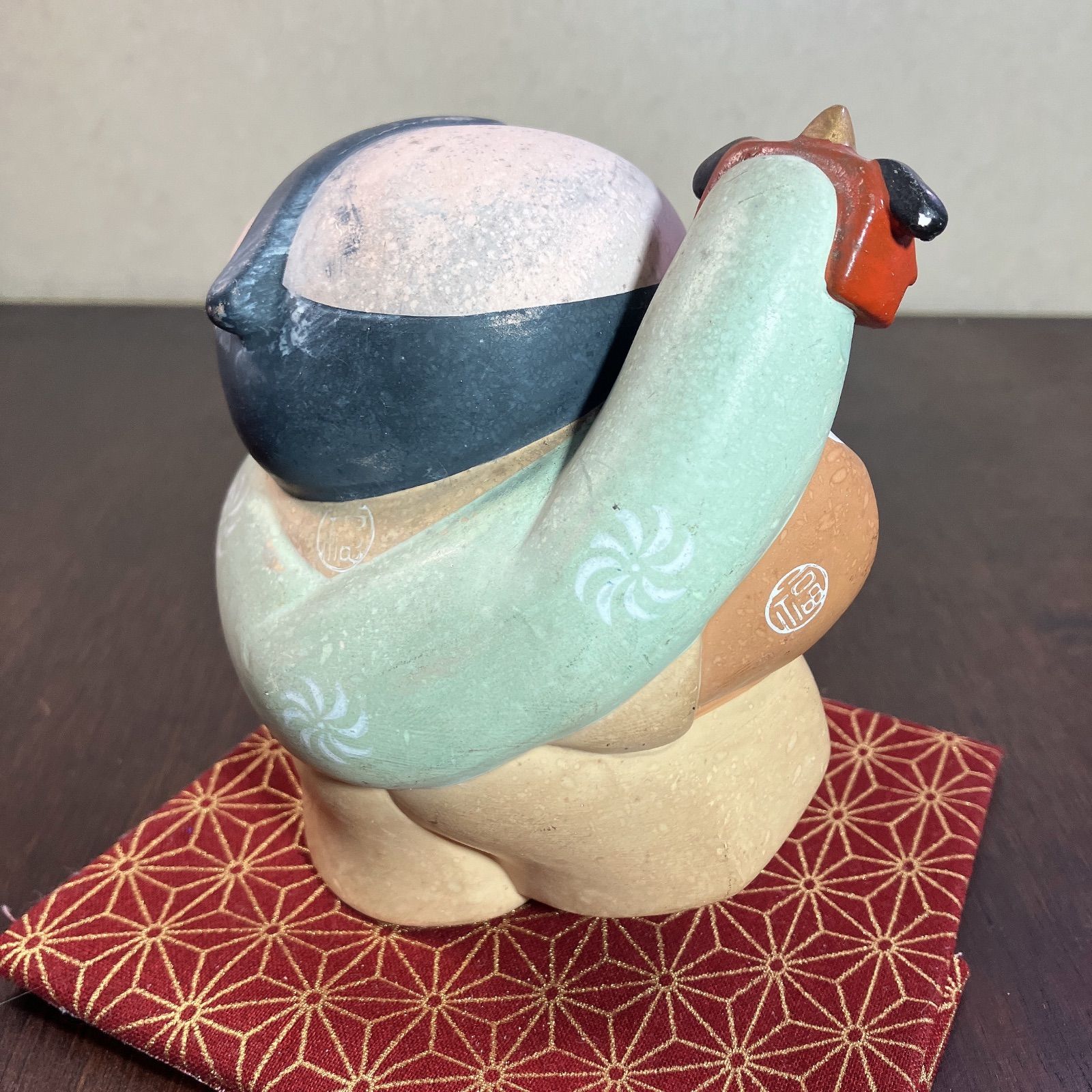 九谷焼 獅子 兜 縁起物 置物 陶器 骨董品 時代物 アンティーク