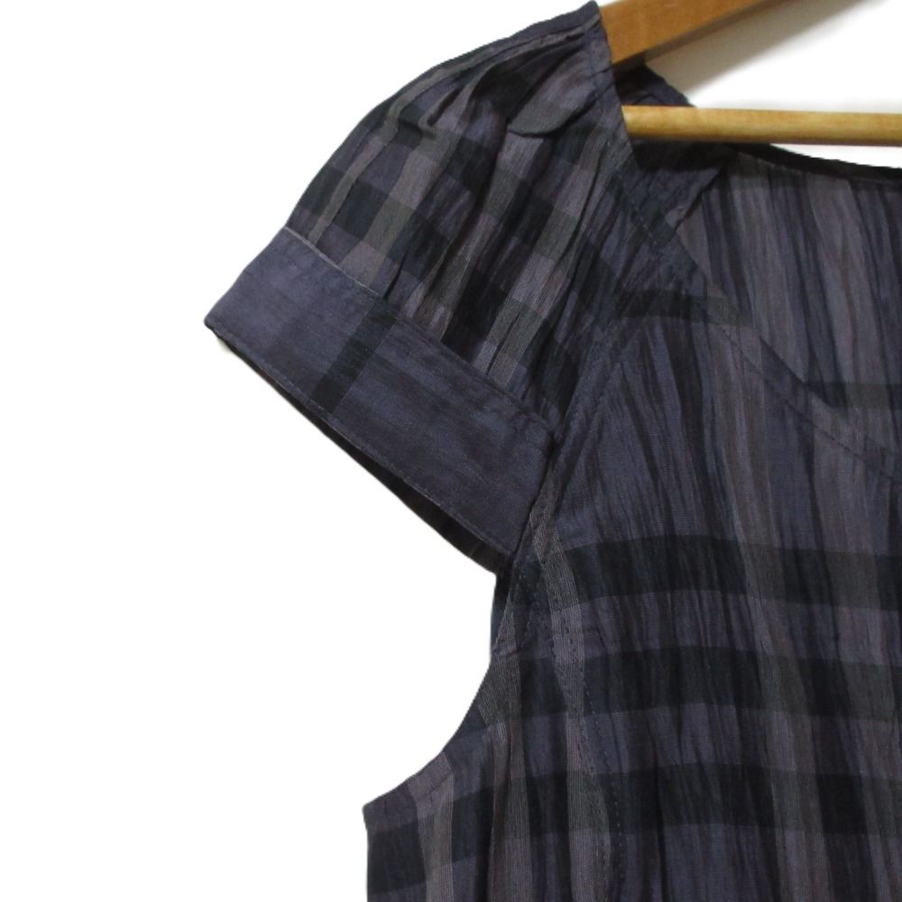 BURBERRY - 美品 BURBERRY LONDON バーバリーロンドン チェック柄 シルクブレンド シワ加工 半袖 チュニック ブラウス 40 パープル系 レディース 古着 中古 USED BURBERRY - 美品 BURBERRY LONDON バーバリーロンドン チェック