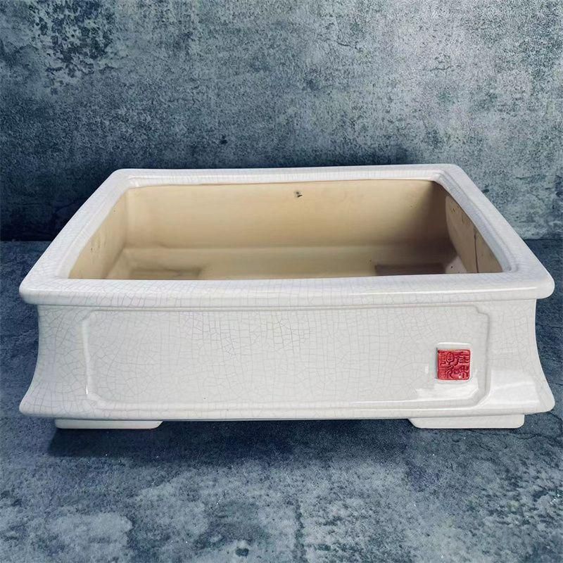 本物の 白い氷割れ鉢 多肉植物 陶器 陶器鉢置物 大品盆栽鉢 小品 植木鉢 工芸品