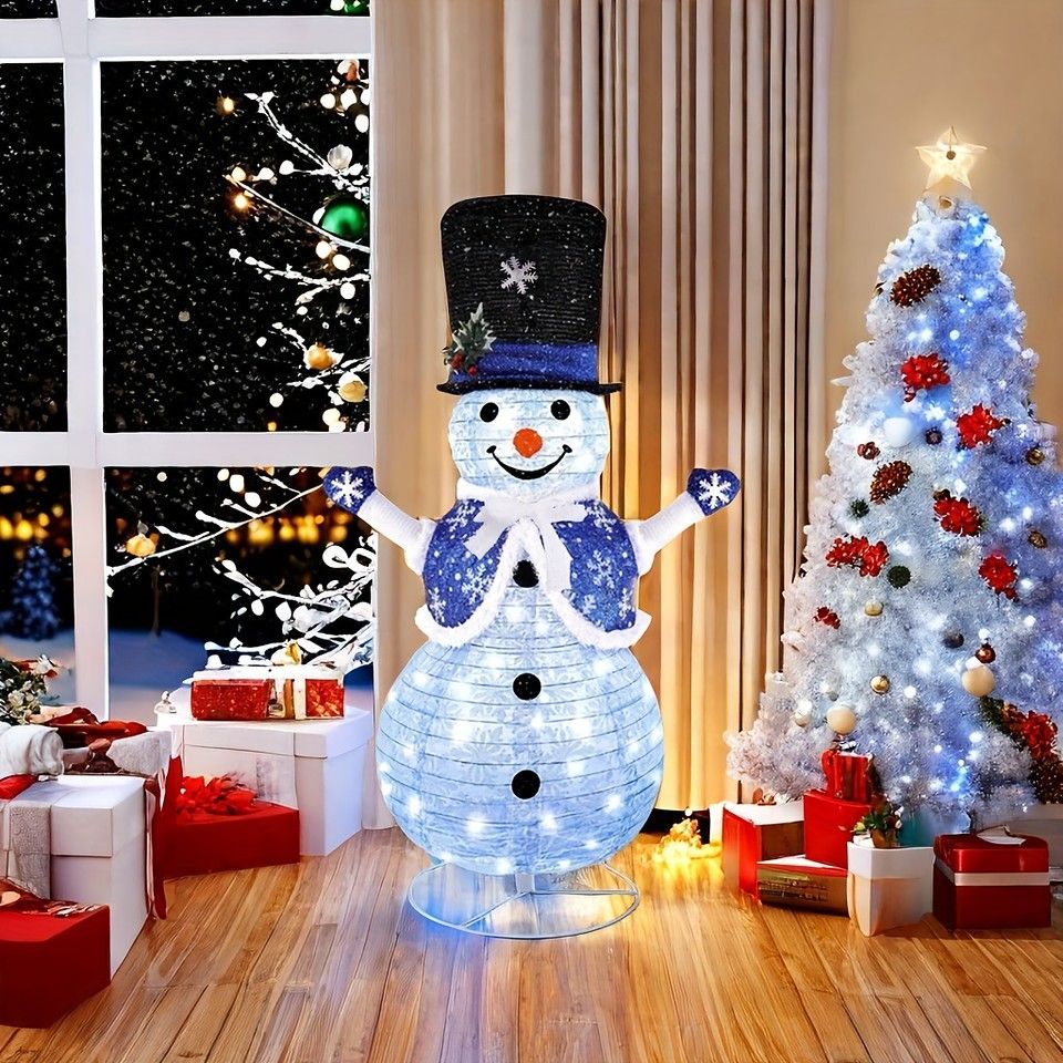 LEDクリスマス雪だるま装飾 電池式 自立型 屋外 屋内対応 白|青カラー 手作りスノーフレークデザイン 祝祭デコレーションに最適